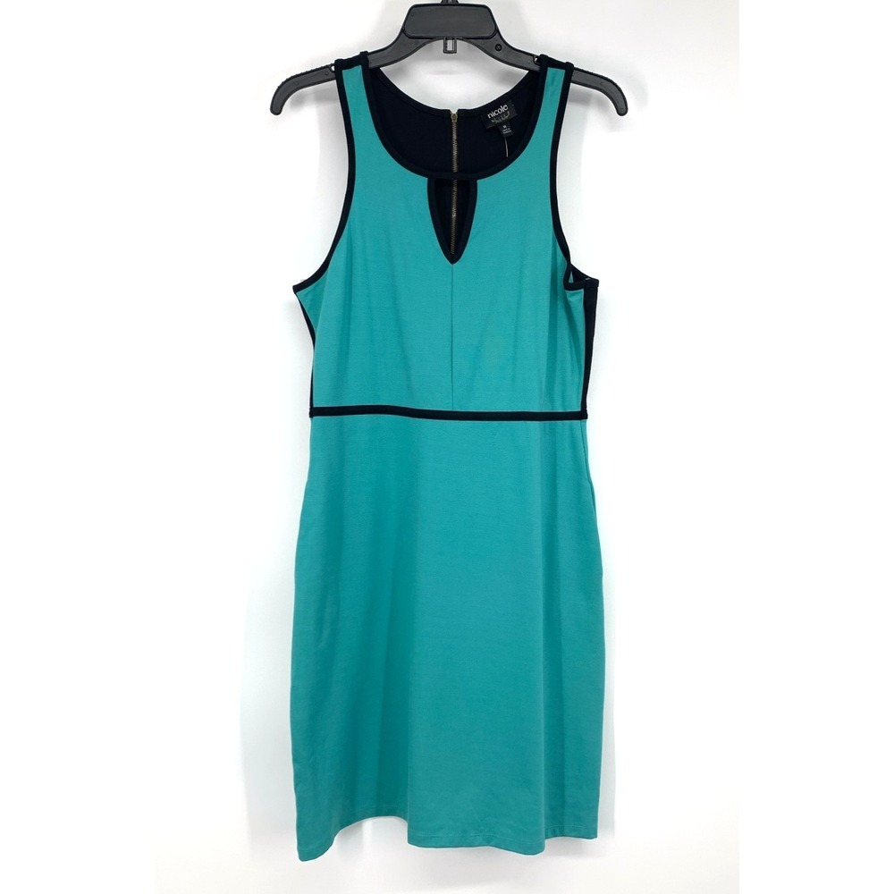 Nicole by Nicole Miller Dress Blue Black Trim Sleeveless Sheath Womens Medium